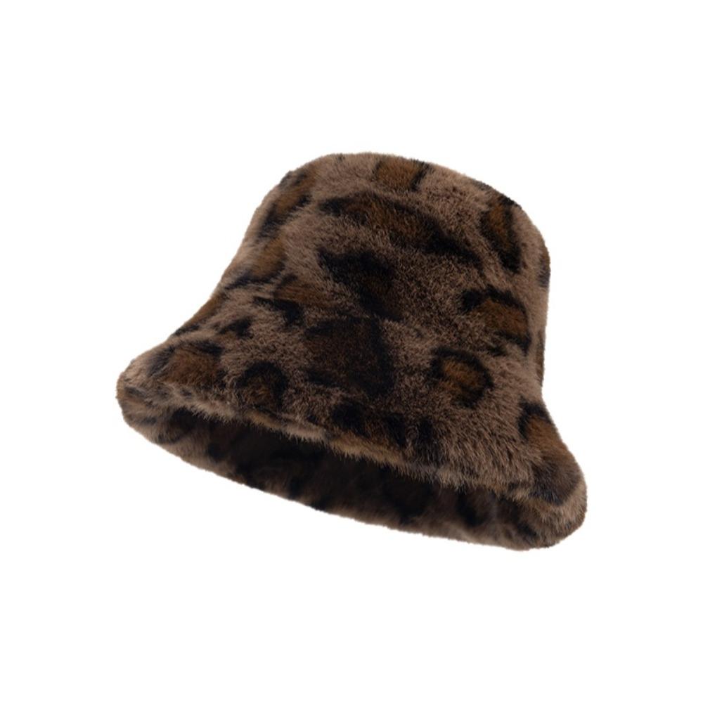 Faux Fur Plush Fisherman Hat Leopard Print Panama Hat Cozy Fluffy Fur Hat For Women Girls