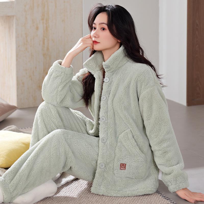 Pajamas Women'S Winter Coral Fleece Women'S Fleece Thickened Warm Autumn And Winter Women'S Flannel Loungewear Set