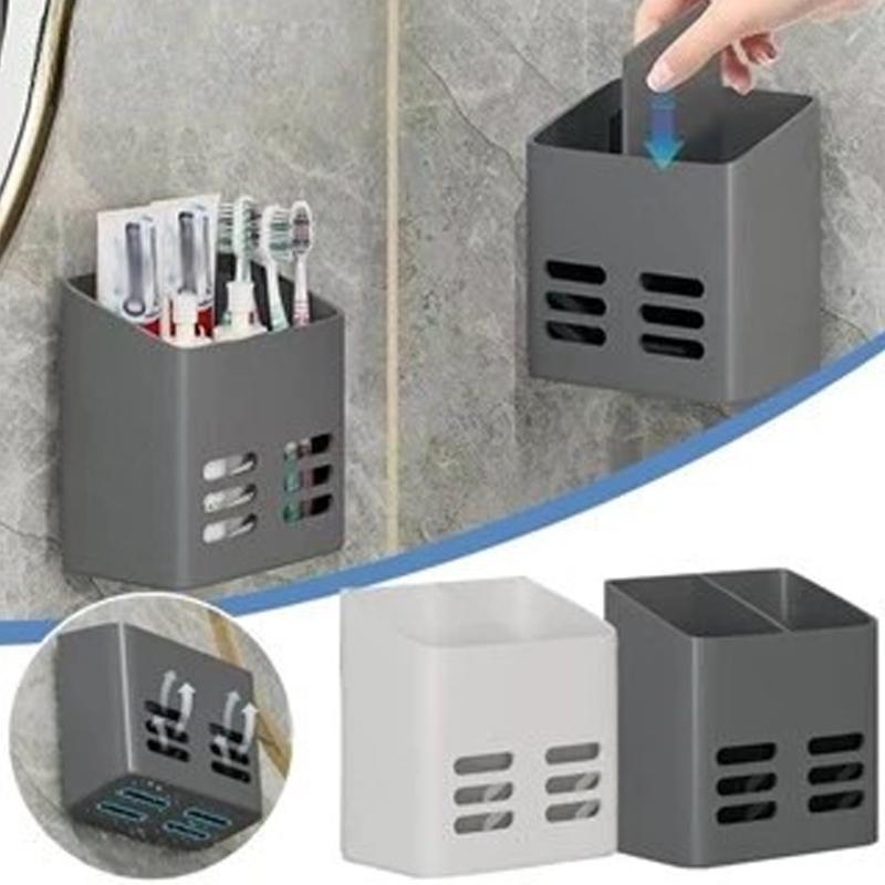 1 buc. Raft de depozitare pentru baie, Organizator, Suport de perete pentru periuță de dinți, Suport pentru pastă de dinți, Rezistent la apă, Raft de depozitare fără găurire