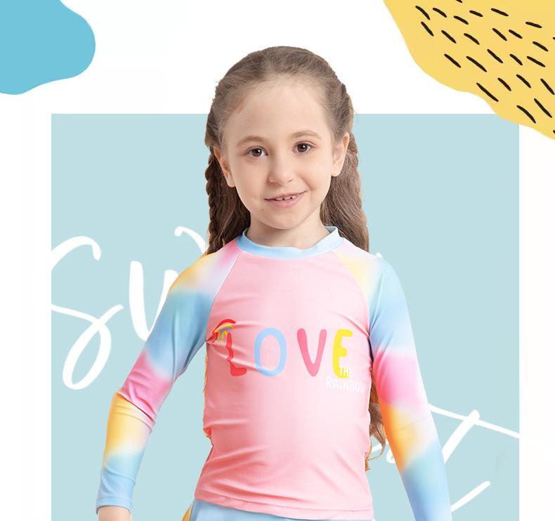 Girls' Tie-Dye Long-Sleeve Two-Piece Swimsuit Set with Short Skirt
