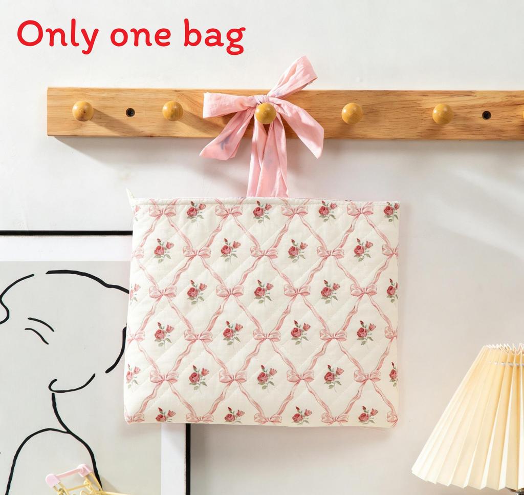 Sweet Style Large Capacity Makeup Organizer With Embroidered Bow For Women