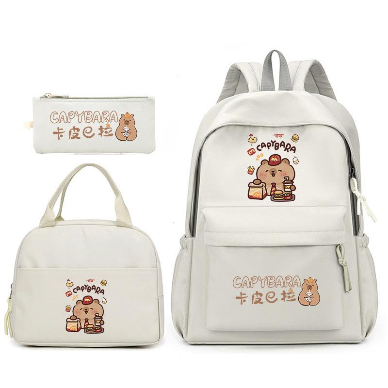Three-Piece Schoolbag, Female Primary School Backpack, Cute Little Fresh Capybara Girl Junior High School Backpack
