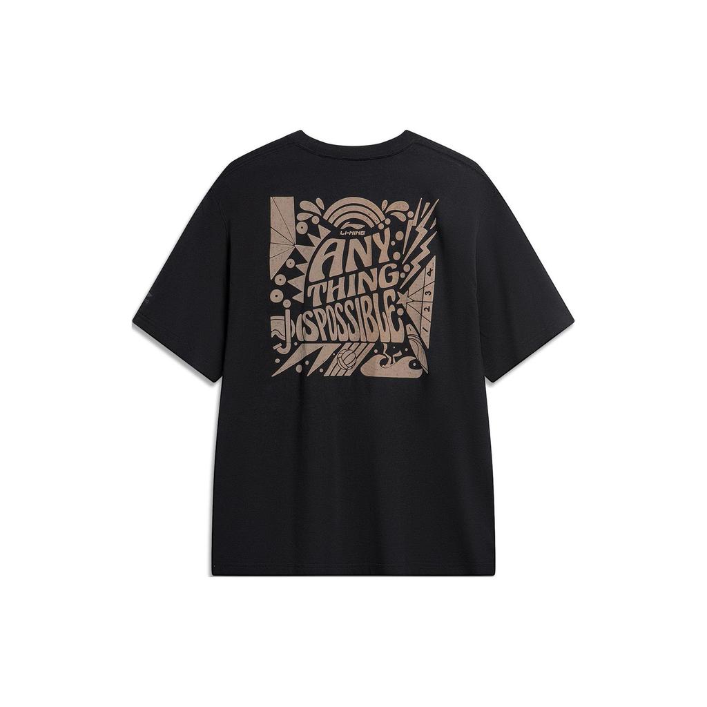 Li-Ning Comfortable Round Neck Sweat Absorbing Short Sleeve Letter Print T-Shirt Men Tops Black AHSU305-4