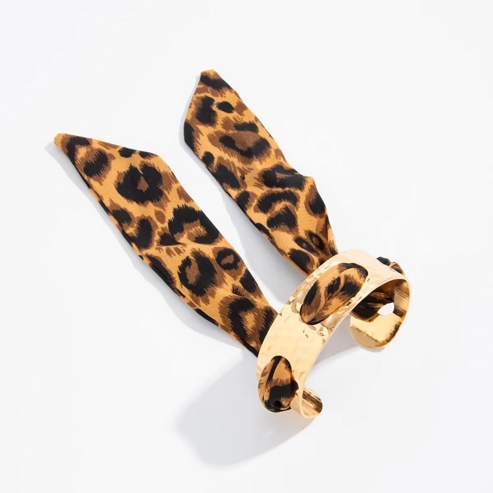 Stippenlint omwikkeld Metaal Breed Armband Luipaardprint Zijden Sjaal Armband Manchet Armband Dames