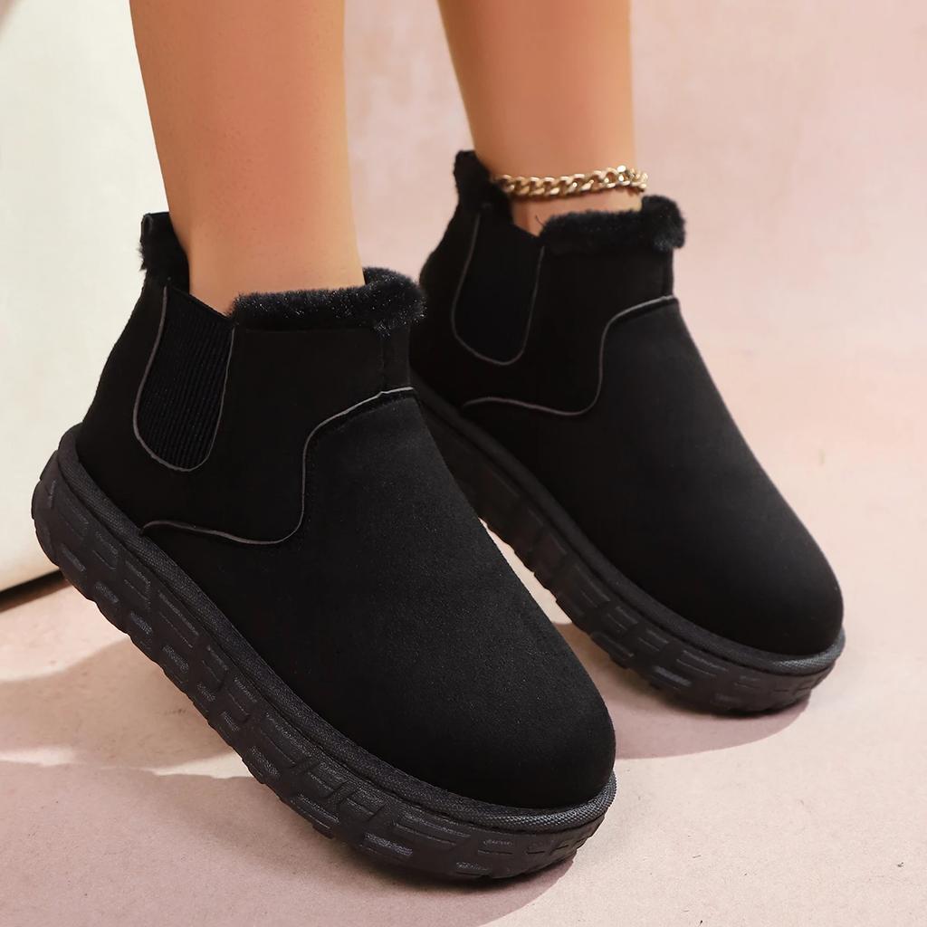 Fashion Winter Women Snow Boots Casual New Chelsea Ankle Boots Short Plush Warm Boots Women Outdoor Luxury Flats Platform Ladies Shoes