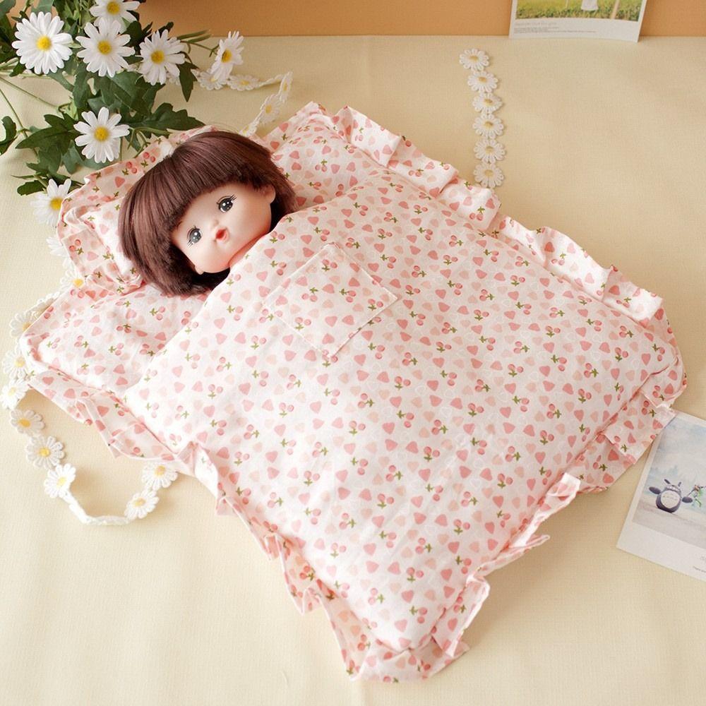 Pretend Play Doll Sleeping Bag With Pillow Doll Bedding Four Piece  Doll House Accessories