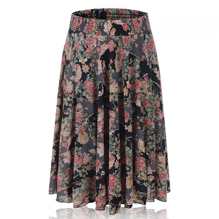 Summer Thin Skirt, Mother's Wear, Elastic Waist, Color Ice Silk Skirt, High Waist, Elastic Dance Skirt