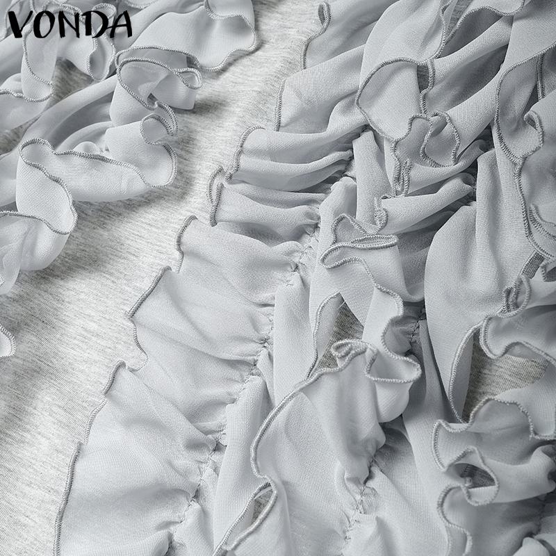 VONDA Women Round Neck Short Sleeve Irregular Ruffled Patchwork Casual Dress