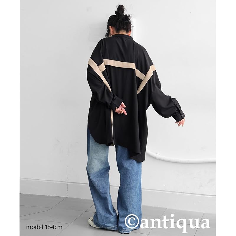 [antiqua] [Antica] switching shirt ladies tops long sleeve PY-00803 Onesize 05 black