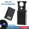 Handheld 30X 60X Magnifier with LED UV Light Mini Portable for Jewelry Inspection Currency Detection Coin Stamp Verification