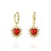 Vintage Red Gemstone Heart Dangle Earrings Gold Plated Baroque Style Pearl Crystal Earrings For Women French Jewelry