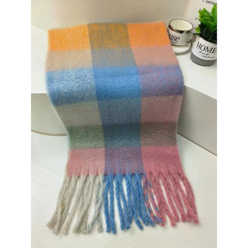 Winter Colorful Macaron Thickened Mohair Soft Waxy Fluffy Scarf Autumn and Winter Cold Protection Plush Shawl Scarf