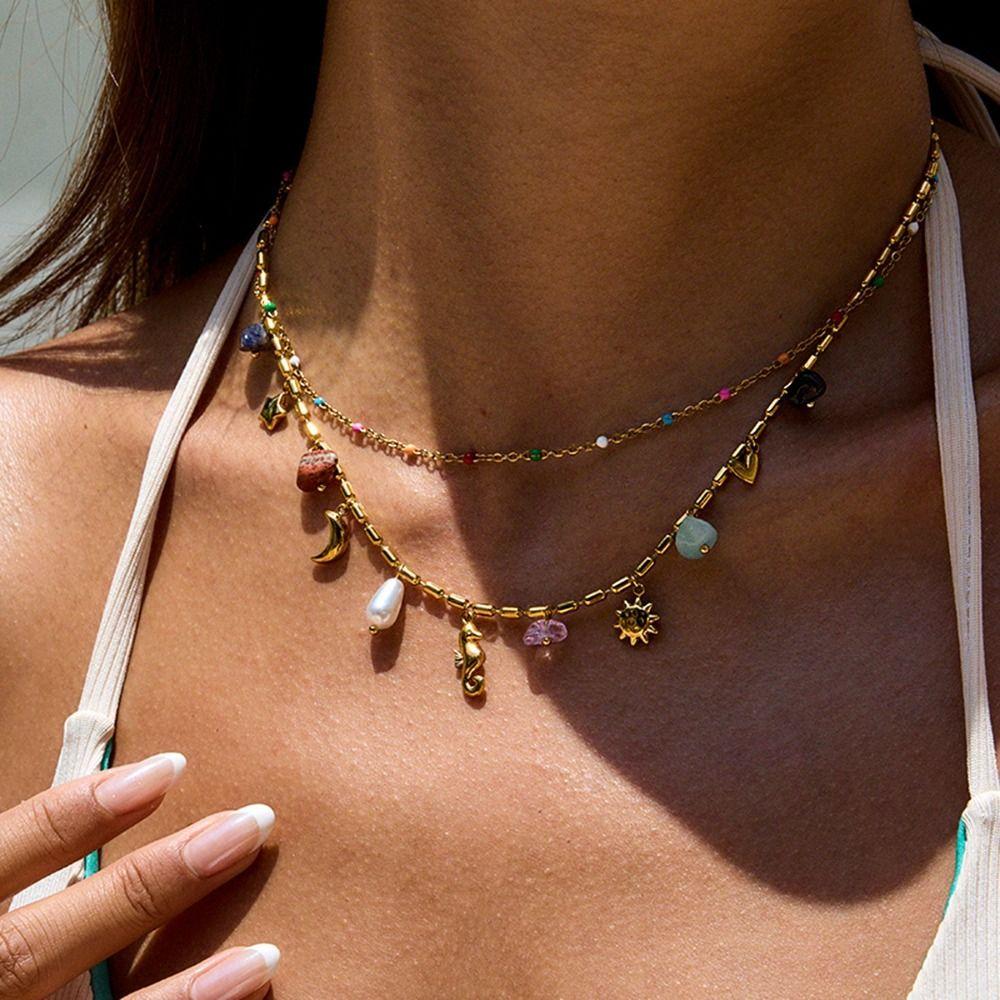 Stainless Steel Oil Drip Necklace Boho Style Ocean Style Necklace  Choker Necklace