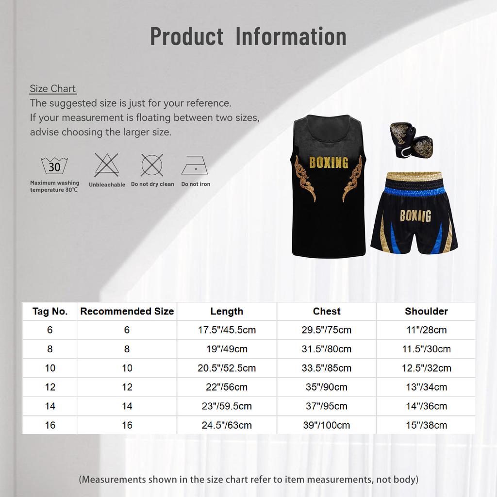 Muay Thai Gym Tops Kids Boxing Vest Boys Martial Arts Outfit Tank Top with Boxer Shorts Fight Grappling Costume Boxer Gloves