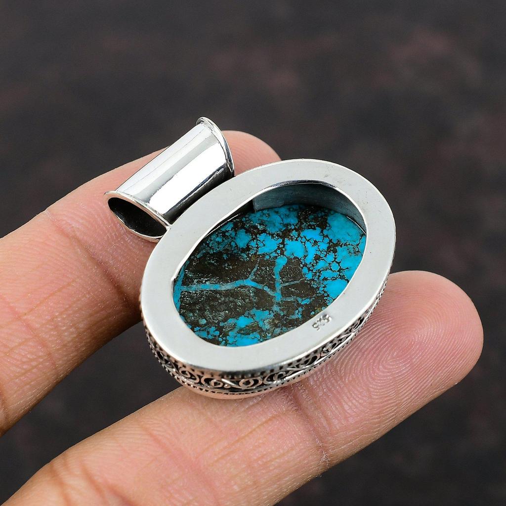 Tibetan Turquoise Pendant Gemstone Handmade Boho Jewelry 925 Sterling Silver Pendant Vintage Pendant For Gift Healing Stone Amazing Pendant