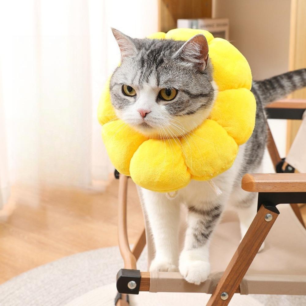 Sunflower Pet Elizabeth Collar, Cute Sunflower Shape Adjustable Recovery Cone, For Cats Dogs Anti-Licking & Biting Protection