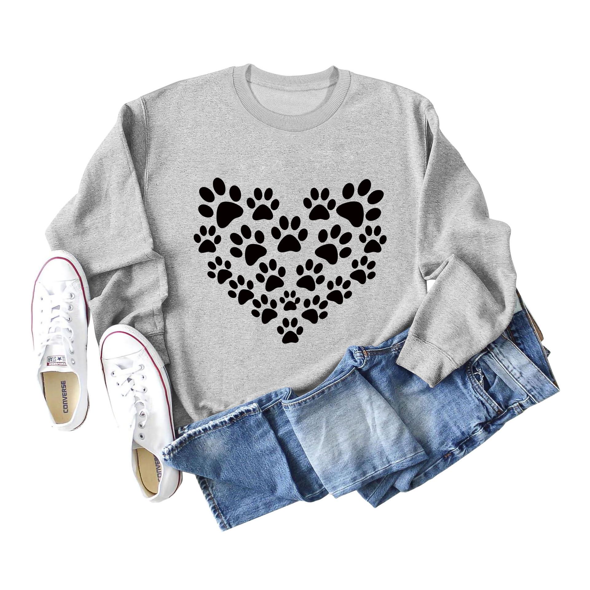 

Международная любовь Принт собаки Тяжелый свитшот с круглым вырезом - Осень/Зима Длинный рукав XXL серый