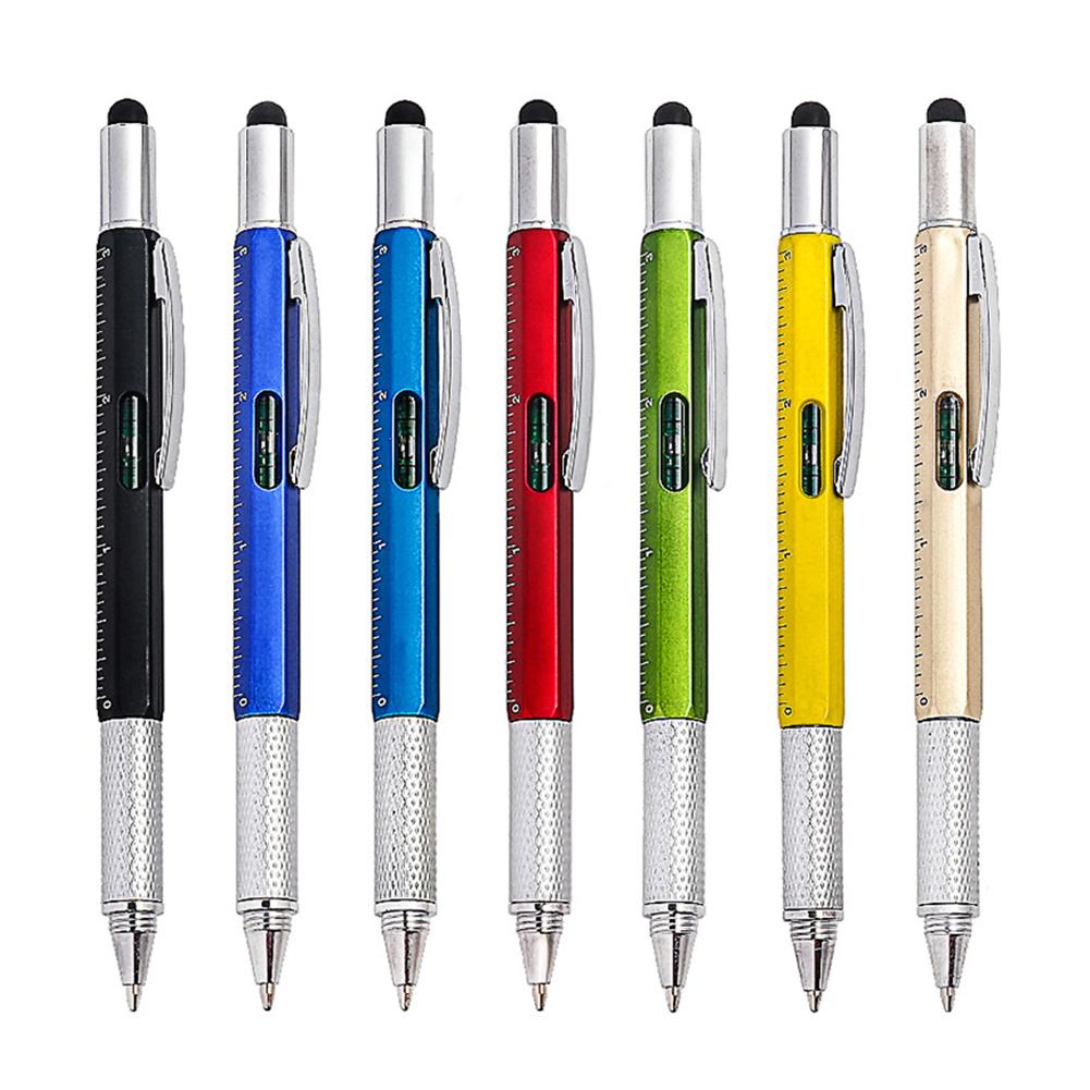 6 In 1 Multifunction Ballpoint Pen Touch Screen Stylus Capacitive Pen With Screwdriver Ruler Levelgauge Refillable Pencil Tools