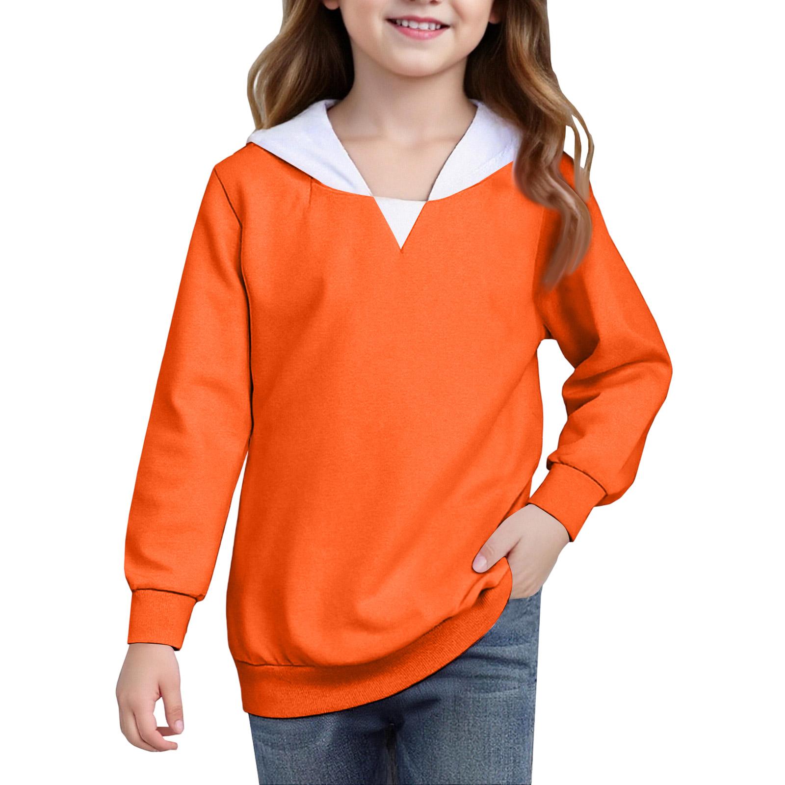 

Big Kids Solid Hoodie - Unisex Pullover Sweatshirt 140 помаранчевий