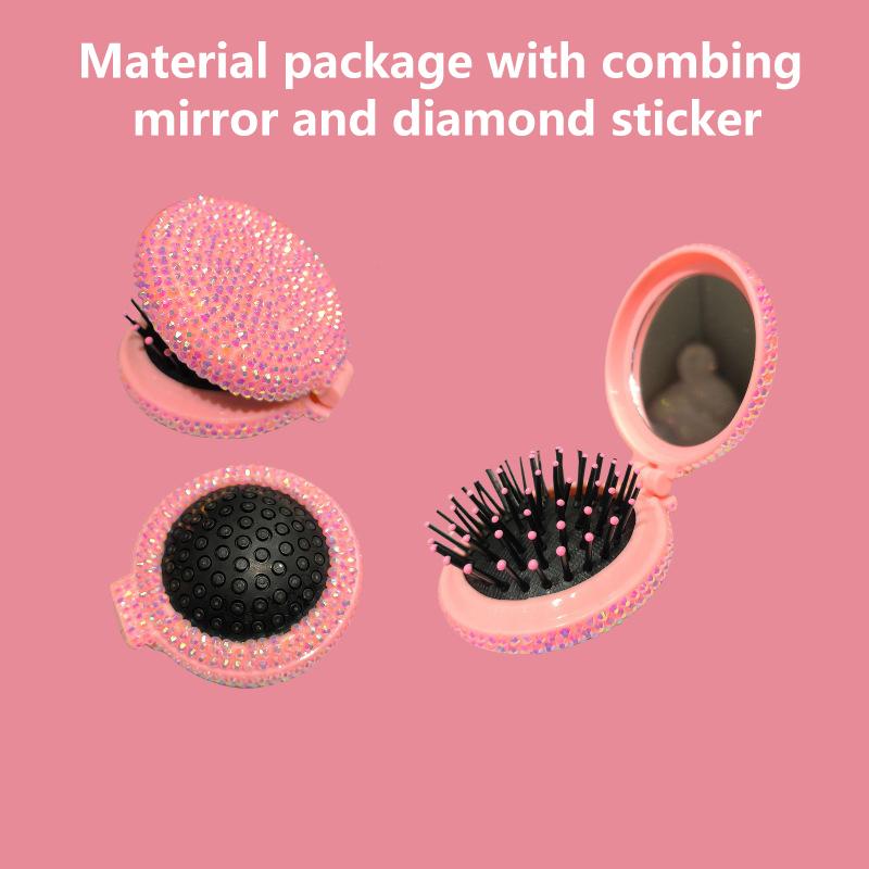

1 шт. женская расческа для волос, инструмент для укладки, небольшой размер, расческа с алмазным складным зеркалом, дорожная портативная массажная складная расческа розовый