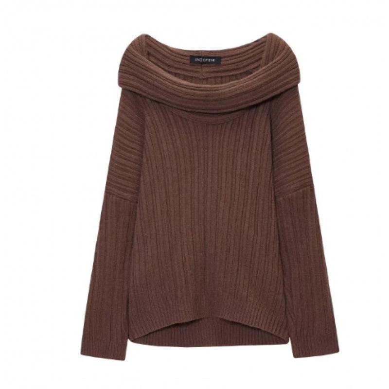 

European Hot-Selling Lazy One-Shoulder Knit Sweater Small кавовий
