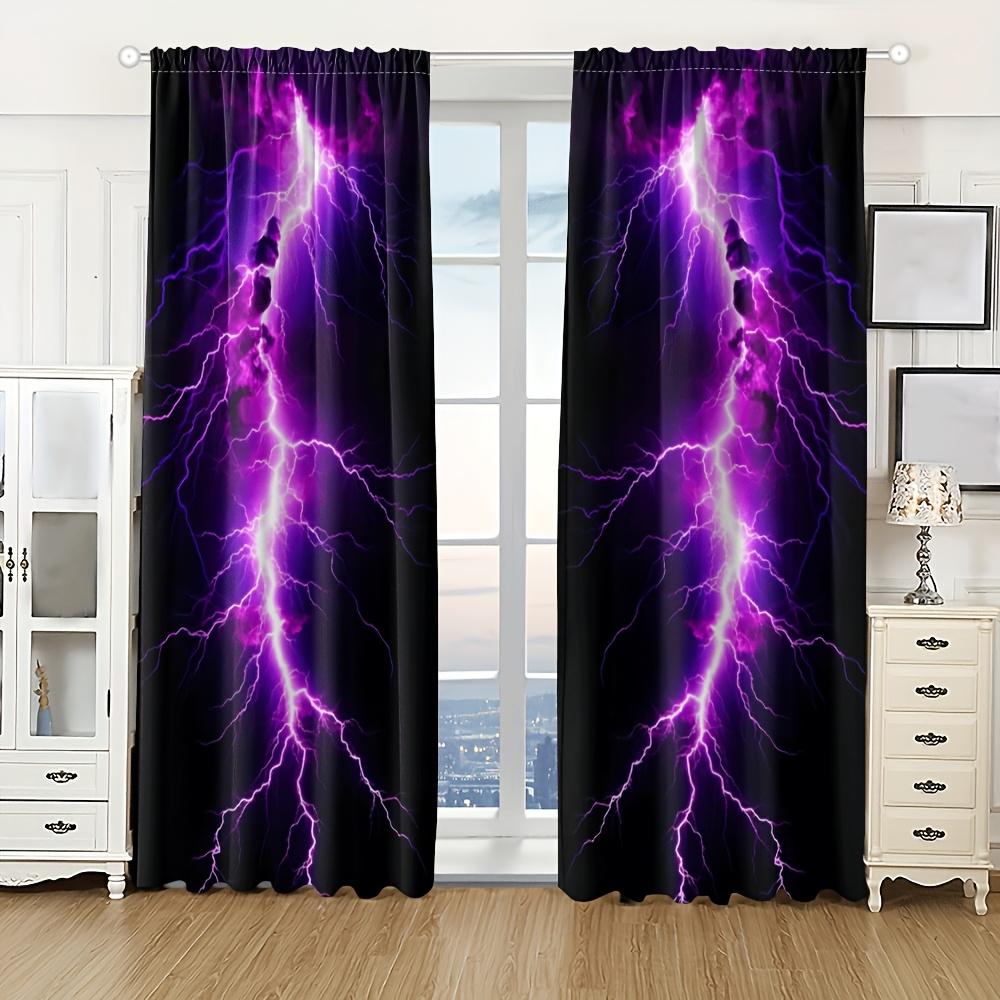 

Purple Lightning Curtains Japanese Style Polyester Bedroom Living Room Office Blackout Set Of 2 Made With Rod Pocket Decor W100*H70(CM)-Grommet top&2PCS