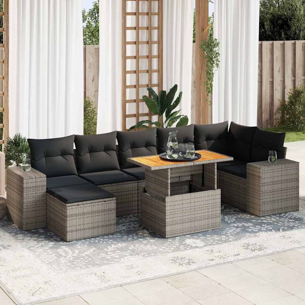 Vidaxl 8-Cz. Garden Furniture Set With Cushions, Grey, Poly Rattan