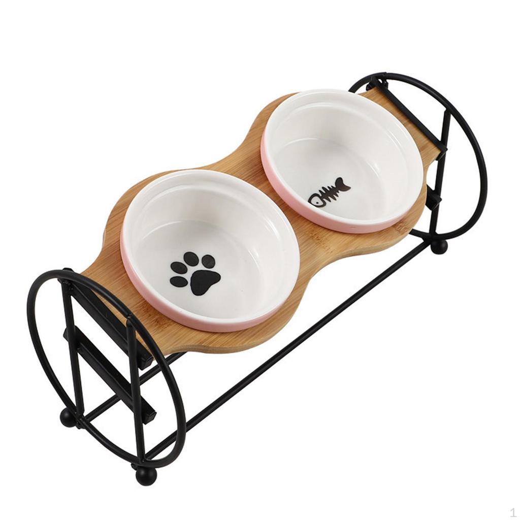 Double Feeder Holder Waterer Iron Easy to Clean Elevated Raised Bowls Stand