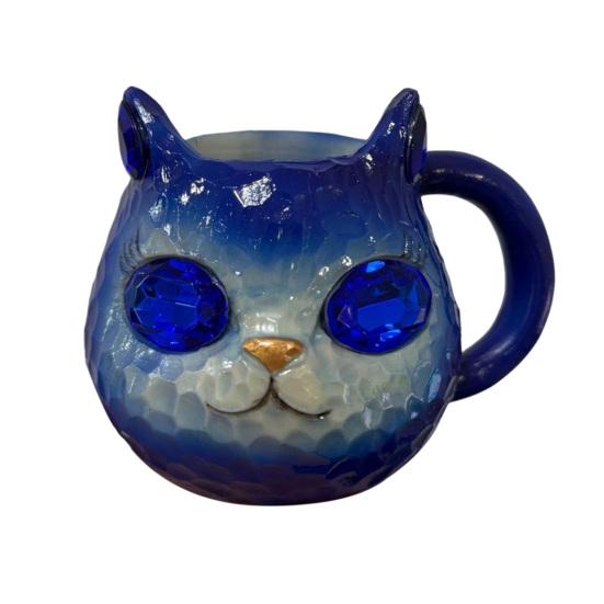 Handmade Resin Cat Face Water Cup Geode Kitten Mug Unique Artistic Drinkware Insulated Coffee Cup for Cat Lovers Mineral Collectors