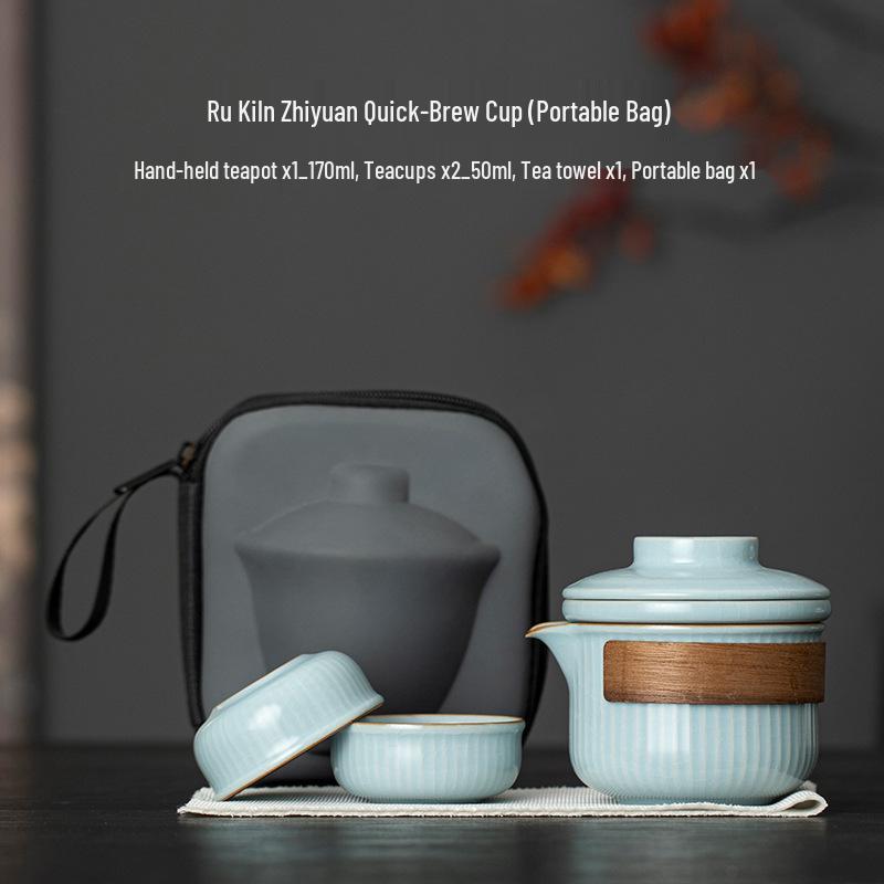Five Great Kilns Portable Travel Tea Set: One Pot and Two Ceramic Cups Souvenir Gift