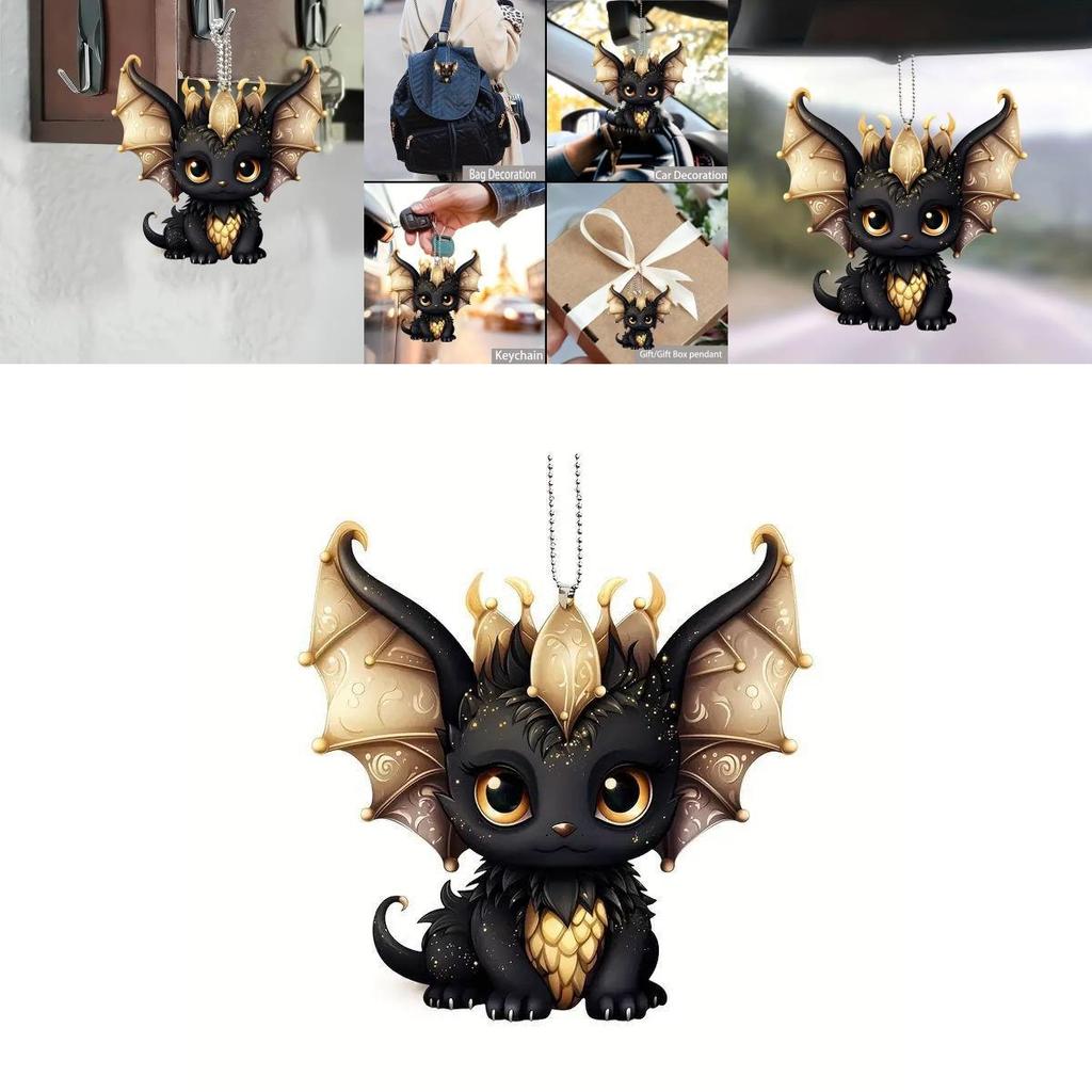 Car Decor Acrylic Flat Surface Black Dragon Pendant With Cartoon Style For Vehicle Interior Enhancement