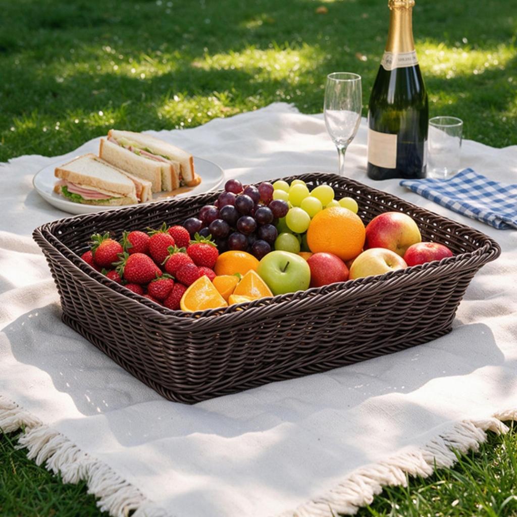 Rectangular Rattan Storage Basket Lightweight for Kitchen Counter, Pantry