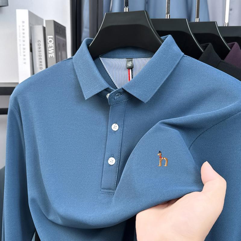 

Men s Polo Shirt Lapel Long Sleeve T-Shirt Autumn Exquisite Dog Embroidery Fashion Business Handsome Men s Wear M