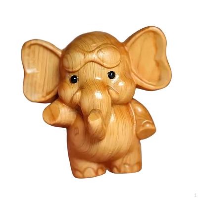 Wooden Elephant Figurine Decorative Statue Art Craft Animal Sculpture Ornament for Cabinet