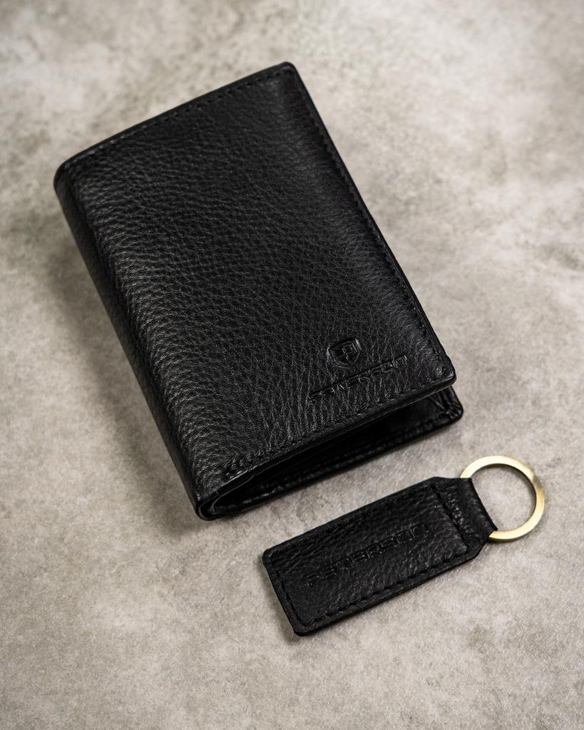 Gift set: leather wallet without clasp and key ring - Peterson