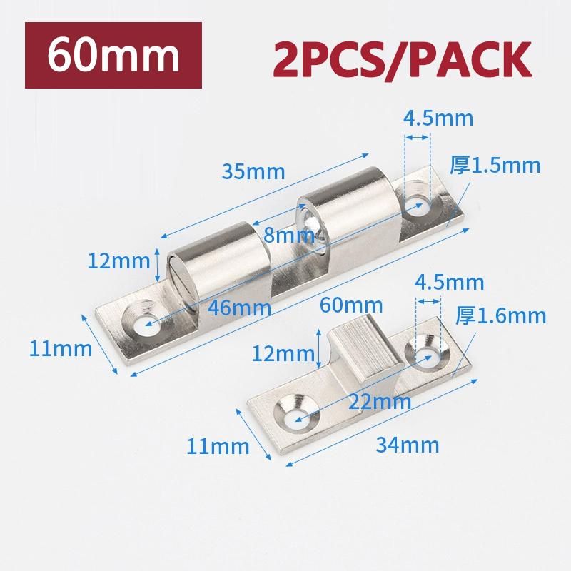 Furniture Door Stoppers 40mm-70mm Copper Cupboard Cabinet Door Roller Latch Twin Double Catches with Striker with Free Screws