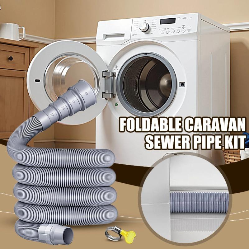 Universal RV Trailer Sewer Hose Kit 3/4/5m Foldable Pipe Adjustable Adapter Clamp for Caravan Motorhome Waste Tank Drain System