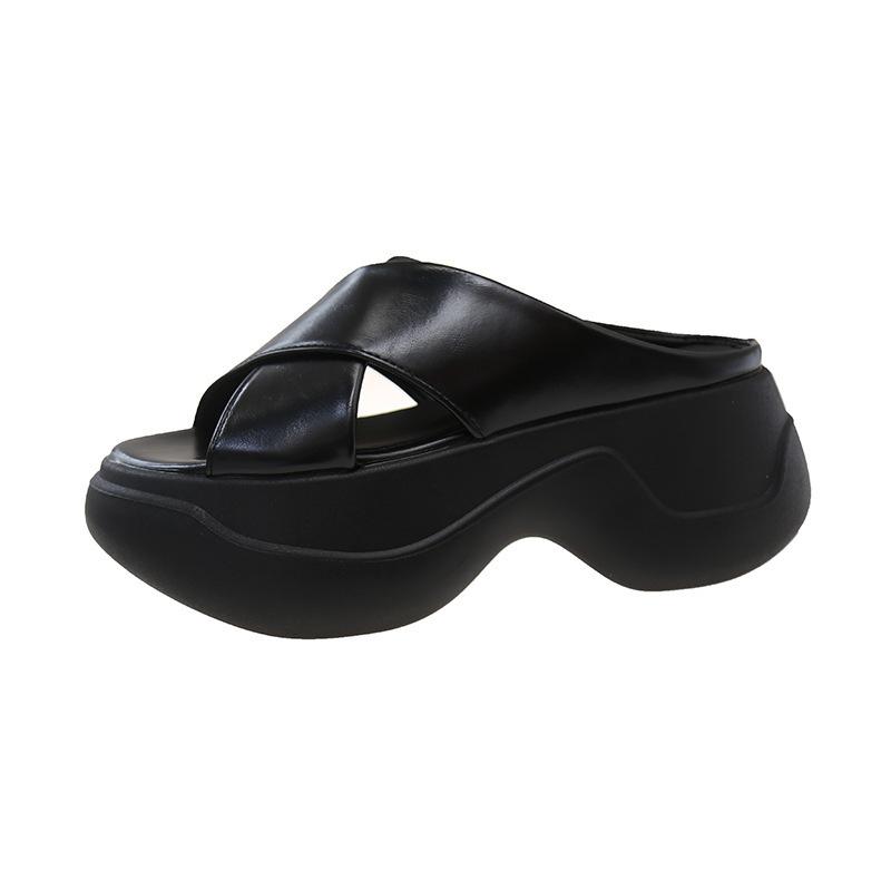 New thick bottom with skirt, going out with advanced super fire heightening sense 2025 slope heel sandals slippers women's summer outside French style