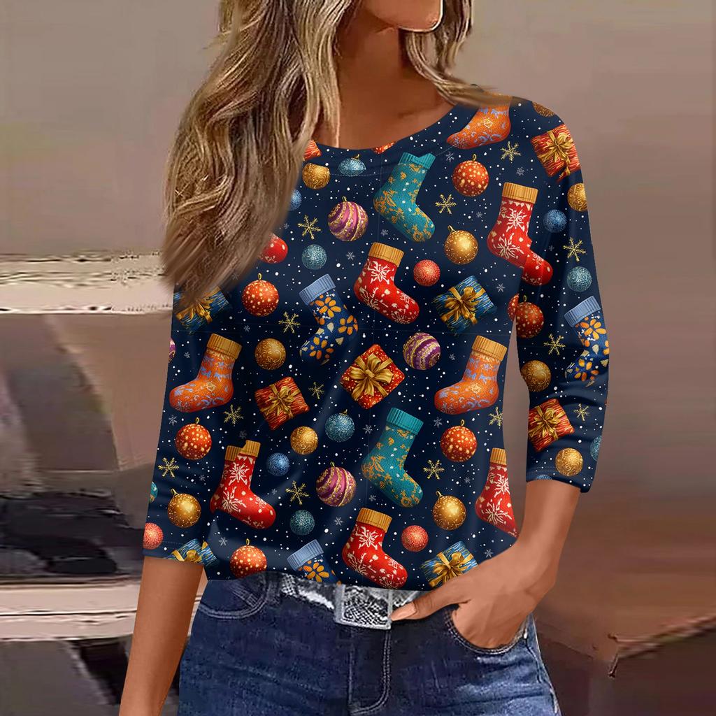 3/4 Sleeve Shirts For Women Print Graphic Tees Blouses Casual Plus Size Basic Tops Pullover