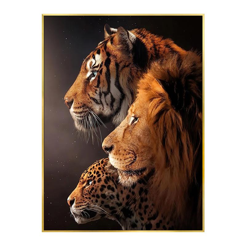 Tiger Løve Leopard Dyr Plakat Luksuriøs Dekorativ Stor Maleri Moderne Stuedekorasjon Veggkunst Lerretsbilde Hjem