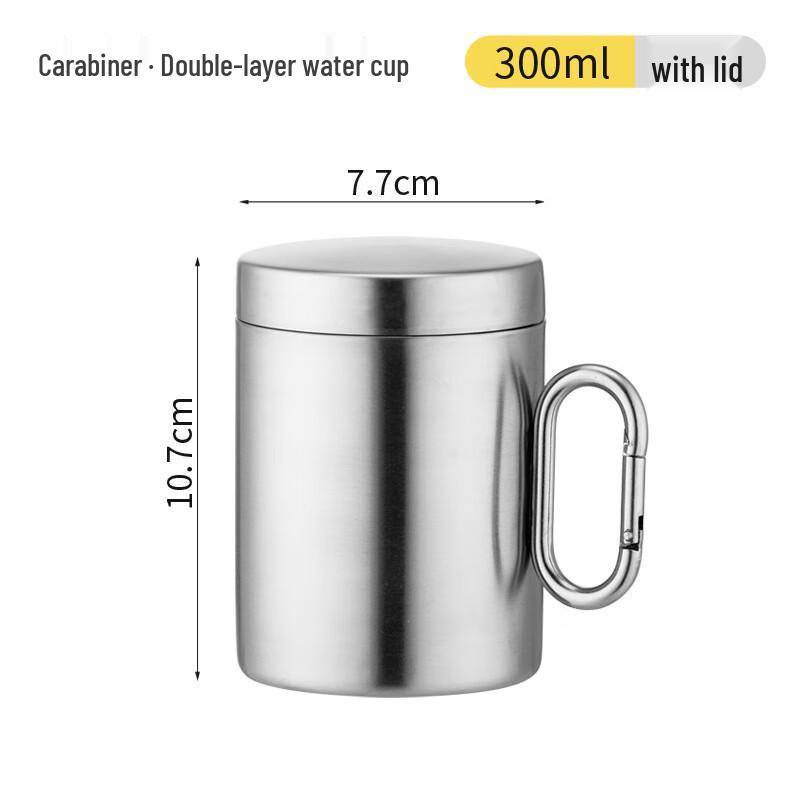 Outdoor Camping Double-Layer Stainless Steel Mug with Folding Handle and Lid 300ml