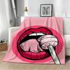 Artistic P-Pop Art Lips with Strawberry Throw Lightweight 240g Flannel Blanket Soft Skin-friendly for Summer Cooling