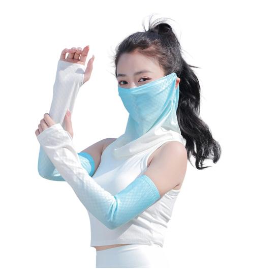 2Pcs/Set Face Guard Sun Protection Oversleeve Set, Ice Silk Cooling Fabric Arm Sleeves with Thumb Buckle Cuffs, for Outdoor Commuting Camping