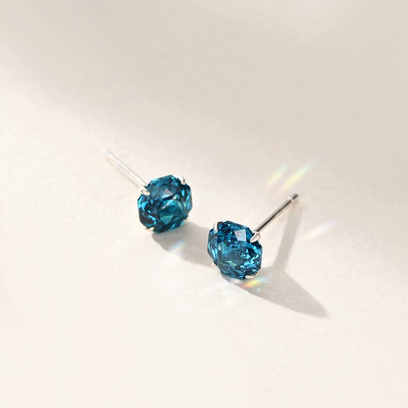Paraiba Natural Aquamarine Ice Flower Cut Earrings, Women's S925 Sterling Silver Studs with Colored Gem Crystals