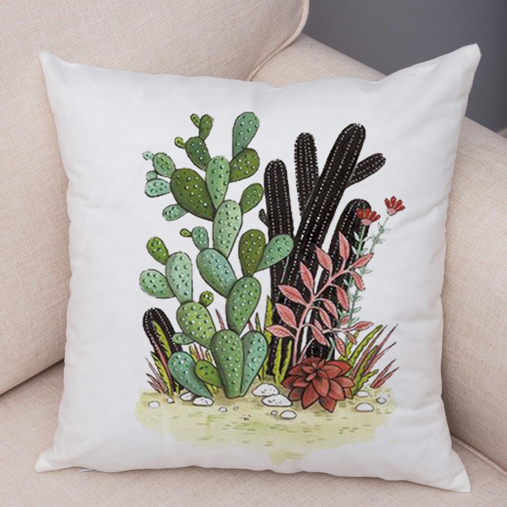 Botanical Garden Pillow Cover Mixed Succulents Cacti and Wildflowers Design Soft Square Cushion for Living Room 45x45cm