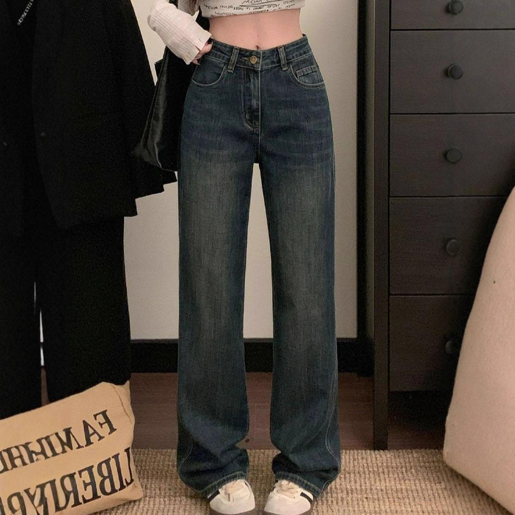 comfortable Large Size Denim Jeans Women Retro Loose Skinny High Waist Straight Drag Floor Wide-leg trousers Jeans for Women Long Denim Pants