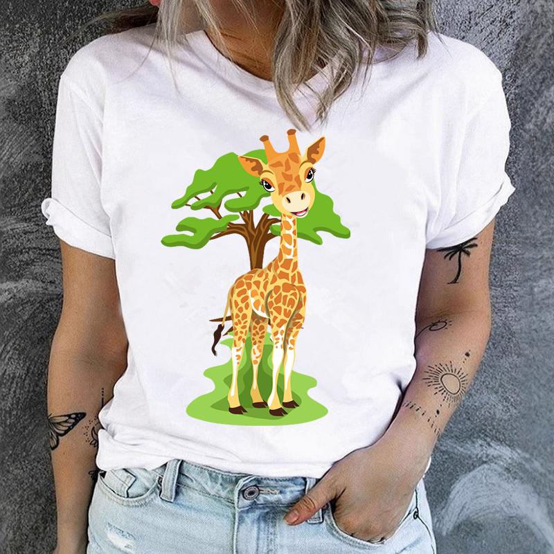 Women's Short-sleeved T-shirt Giraffe Print Base Harajuku  Tops  Aesthetic Clothes  Graphic T Shirts Summer polyester fiber