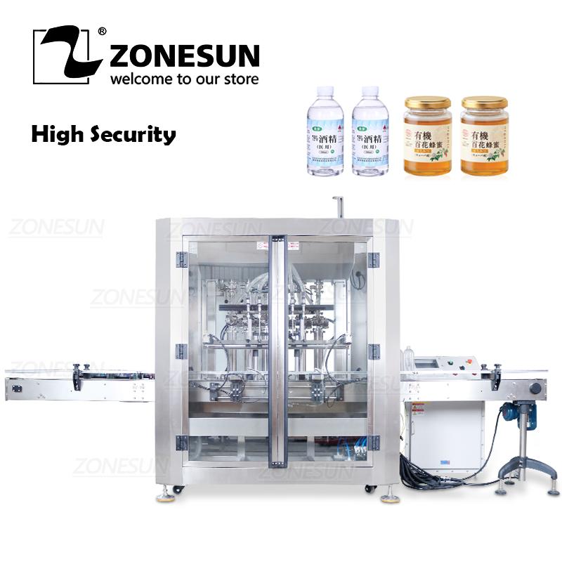ZONESUN ZS-VTFM1 Explosion-Proof 6-Head Servo Filling Machine for Alcohol, Disinfectant & Cosmetic Bottle Packaging Line