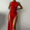 3 Pcs/Set Charming Women Bikini Cover Up Set Long Dress Bathing Sleeveless Quick Dry Summer Holiday Beach Dress Swimsuit Set