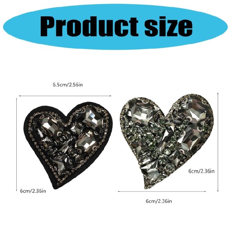 Heart Rhinestones Patches for Clothes Wedding Dress Jackets Tshirt Rhinestones Appliques Heart Sew On Iron On Patches